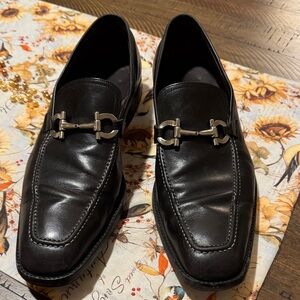 Salvatore Ferragamo Black Leather Slip-On Loafers